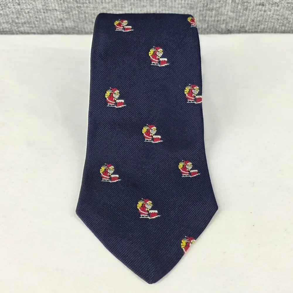 BROOKS BROTHERS MAKERS MEN'S BLUE ALL SILK SANTA SLEIGH HOLIDAY TIE 4